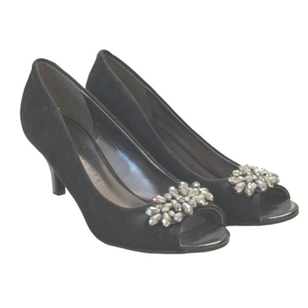 Karen Scott Maralyn Rhinestone Peep Toe Kitten Heel Black Womens 6